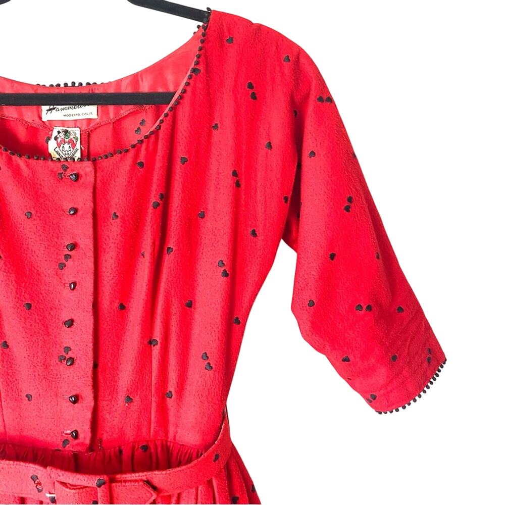 Vintage 1950s Lanz Heart Print Fit & Flare Circle Skirt Dress Size Small - Picture 2 of 9